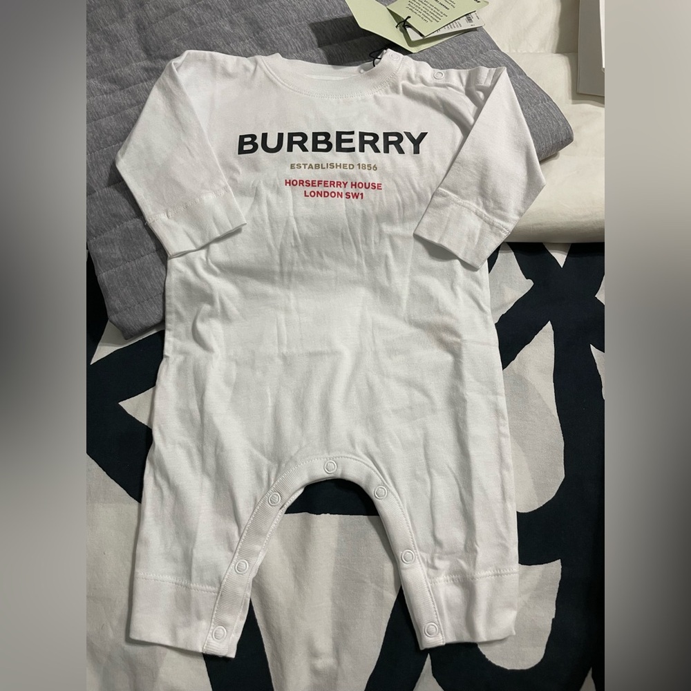Burberry White Baby Onesie